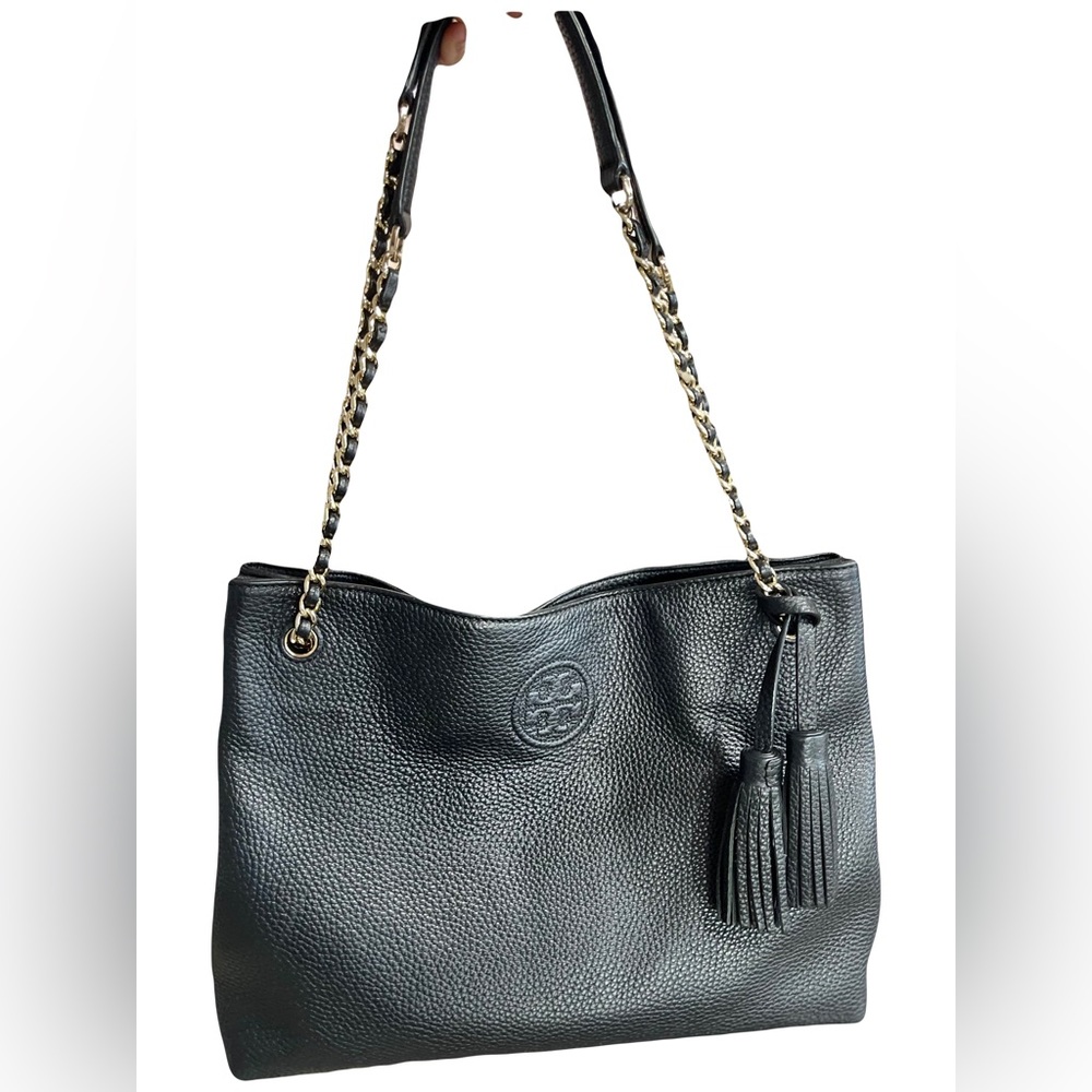Tory Burch Sliding Chain Link Black Leather Tote